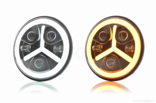 Фара мото діодна, кругла, D177, H4, 2 габарити (білий/жовтий) #C86-BK-1P1, QT-037078