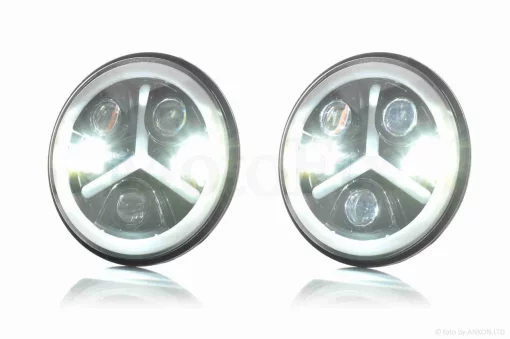 Фара мото діодна, кругла, D177, H4, 2 габарити (білий/жовтий) #C86-BK-1P1, QT-037078