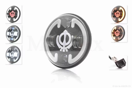 Фара мото діодна, кругла, D177, H4, 2 габарити (білий/жовтий), повороти #C134-2P1, QT-037081