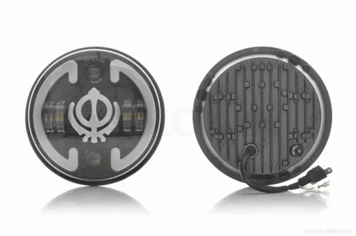 Фара мото діодна, кругла, D177, H4, 2 габарити (білий/жовтий), повороти #C134-2P1, QT-037081