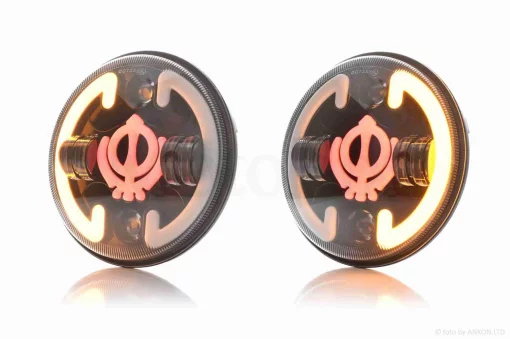 Фара мото діодна, кругла, D177, H4, 2 габарити (білий/жовтий), повороти #C134-2P1, QT-037081