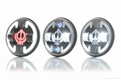 Фара мото діодна, кругла, D177, H4, 2 габарити (білий/жовтий), повороти #C134-2P1, QT-037081