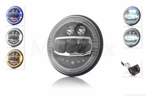 Фара мото діодна, кругла, D177, H4, 3 габарити (білий/жовтий/синій) #C88-2P1, QT-037085