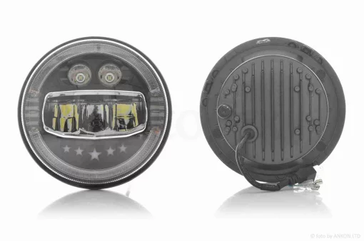 Фара мото діодна, кругла, D177, H4, 3 габарити (білий/жовтий/синій) #C88-2P1, QT-037085