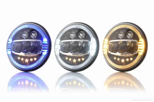 Фара мото діодна, кругла, D177, H4, 3 габарити (білий/жовтий/синій) #C88-2P1, QT-037085