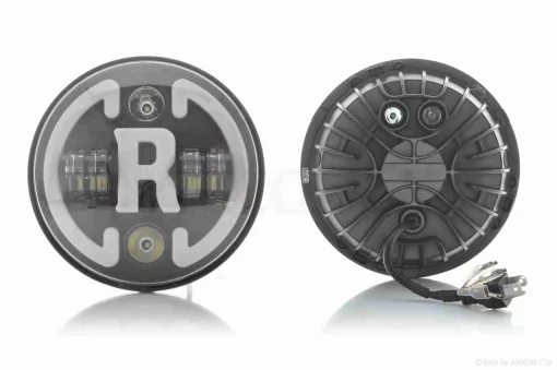 Фара мото діодна, кругла, D175, H4, 2 габарити (білий/червоний), повороти #C47-9S2, QT-037089