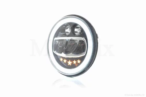 Фара мото діодна, кругла, D177, H4, 2 габарити (білий/жовтий) #C55-3S1, QT-037092