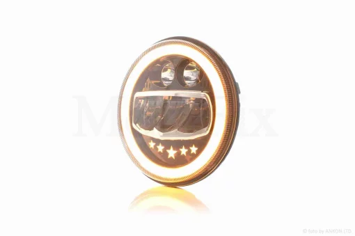 Фара мото діодна, кругла, D177, H4, 2 габарити (білий/жовтий) #C55-3S1, QT-037092