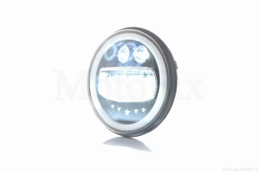 Фара мото діодна, кругла, D177, H4, 2 габарити (білий/жовтий) #C55-3S1, QT-037092