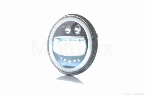 Фара мото діодна, кругла, D177, H4, 2 габарити (білий/жовтий) #C55-3S1, QT-037092