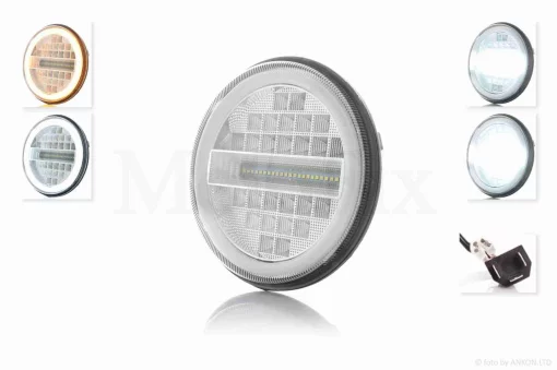 Фара мото діодна, кругла, D177, H4, 2 габарити (білий/жовтий) #C80-3S1, QT-037099