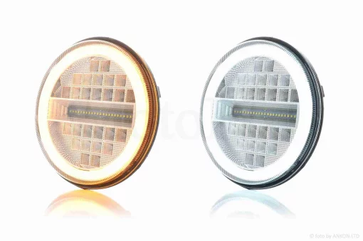 Фара мото діодна, кругла, D177, H4, 2 габарити (білий/жовтий) #C80-3S1, QT-037099