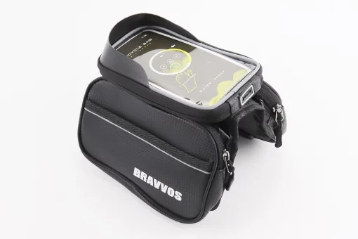 Сумка-штаны на раму с держателем телефона 170х90мм, боковые отделения, крепл. на липучке, влагозащитная, под карбон, FIX-209207