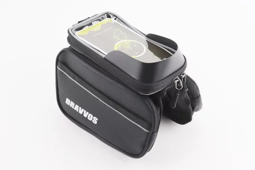 Сумка-штаны на раму с держателем телефона 170х90мм, боковые отделения, крепл. на липучке, влагозащитная, под карбон, FIX-209207