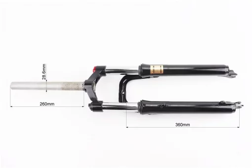 Вилка 26" амортизационная, без резьбы 1-1/8" (28,6мм), шток 260мм, с ходом 75мм, Disk-brake, M Lockout, чёрная LJ-644, FIX-209312