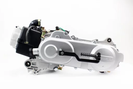 Двигатель скутерный в сборе 4Т-80куб (длинный вариатор, длинный вал) + карбюратор, коммутатор, катушка зажигания, фильтр