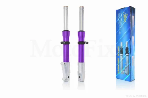 Амортизаторы передние (перья) DIO ZX диск, гидравлика, шток d27 "LIPAI" (пурпурные), QT-003656