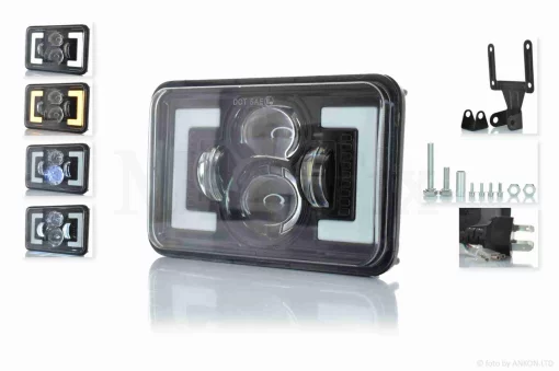 Фара мото діодна, прямокутна, 168*107, H4, білий/жовтий габарит #C163-3Z1_, QT-010316