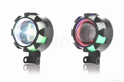 Фара додаткова діодна, кругла, D75, біле світло, червоний габарит, RGB кільце #18103_, QT-009555