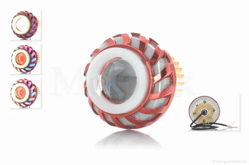 Модуль у фару діодний D71, біле світло, червоний габарит, RGB кільце, стробоскоп #18127_, QT-009593