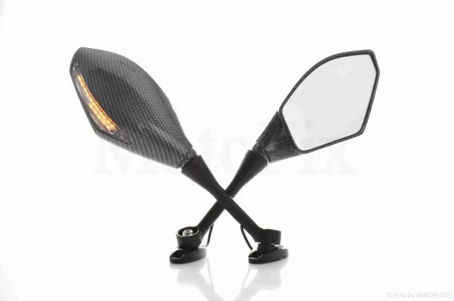 Зеркала мото с диодными повторителями поворота карбон, два болта #173, QT-023812
