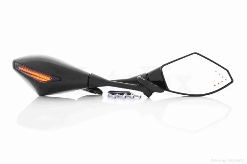 Зеркала мото с диодными повторителями поворота черные, два болта #173, QT-023811