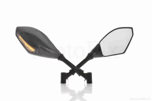 Зеркала мото с диодными повторителями поворота карбон, 8/10mm #172, QT-023810