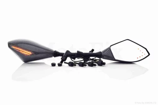 Зеркала мото с диодными повторителями поворота карбон, 8/10mm #172, QT-023810