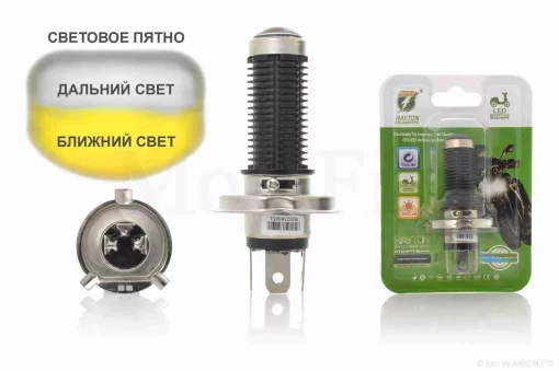 Лампа фары диодная H4 12V линза "RTD", QT-018367