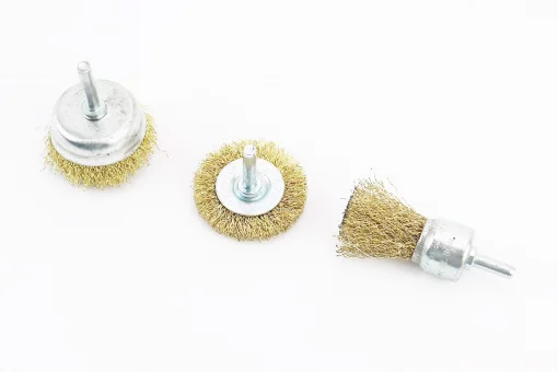 Набір щіток 3шт - торц./диск. зі стрижнем 1/4" D-25/50//50мм з латунованого рифленого дроту 19-9300, FIX-703033