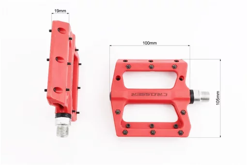 Педали MTB широкие 9/16" (100x105x19mm) армопластик, пром-подшипник (6*13*5). красные HF-633, FIX-210359