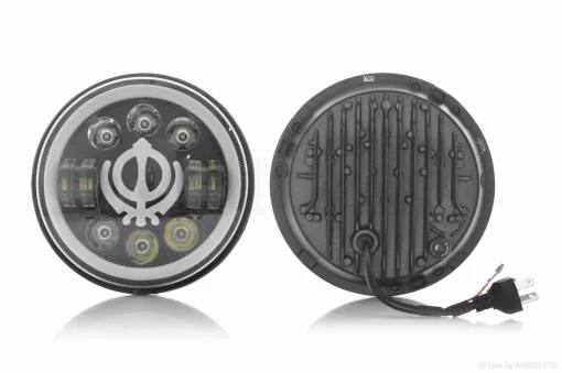 Фара мото діодна, кругла, D166, H4, 2 габарити (білий/жовтий + синій) #C66-7S1, QT-037093