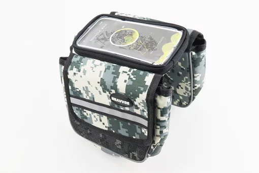 Сумка-штаны на раму с держателем телефона 170х90мм, боковые отделения, крепл. на липучке, влагозащитная, пиксель, FIX-210509