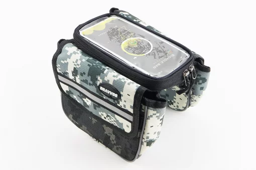 Сумка-штаны на раму с держателем телефона 170х90мм, боковые отделения, крепл. на липучке, влагозащитная, пиксель, FIX-210509