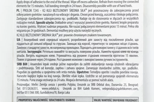 Фіксатор різьби "K2 BOND PROLOK W243 (T245) MEDIUM STRENGTH", синій, 6ml (B150), МОТОХІМІЯ, YQ-304889