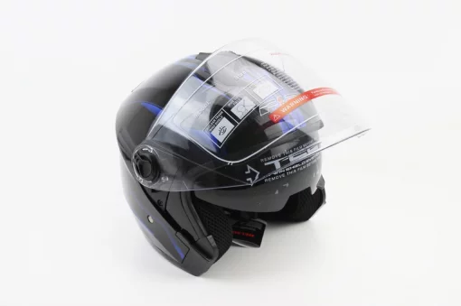 Шлем открытый с очками 707 S, чёрный с синим рисунком, ШОЛОМИ, YQ-360087