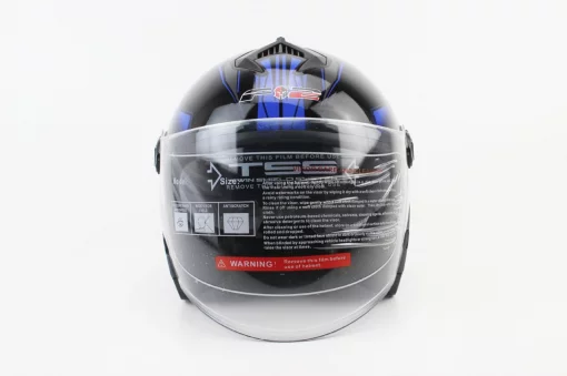 Шлем открытый с очками 707 S, чёрный с синим рисунком, ШОЛОМИ, YQ-360087