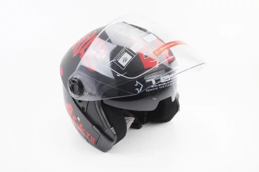 Шлем открытый с очками 707 S, чёрный матовый с красным рисунком, ШОЛОМИ, YQ-360083