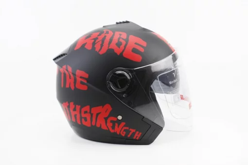 Шлем открытый с очками 707 S, чёрный матовый с красным рисунком, ШОЛОМИ, YQ-360083