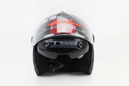 Шлем открытый с очками 707 S, чёрный матовый с красным рисунком, ШОЛОМИ, YQ-360083