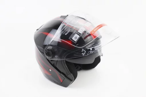 Шлем открытый с очками 707 XS, чёрный с красным рисунком, ШОЛОМИ, YQ-360086