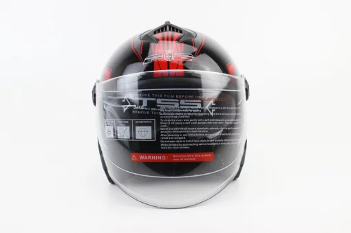 Шлем открытый с очками 707 XS, чёрный с красным рисунком, ШОЛОМИ, YQ-360086