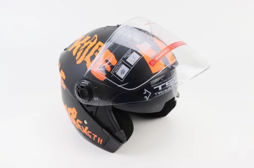 Шлем открытый с очками 707 XS, чёрный матовый с оранжевым рисунком, ШОЛОМИ, YQ-360084