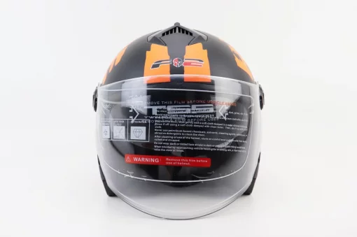 Шлем открытый с очками 707 XS, чёрный матовый с оранжевым рисунком, ШОЛОМИ, YQ-360084