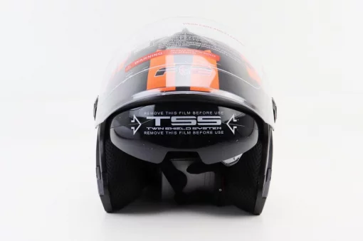 Шлем открытый с очками 707 XS, чёрный матовый с оранжевым рисунком, ШОЛОМИ, YQ-360084