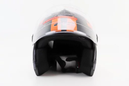 Шлем открытый с очками 707 XS, чёрный матовый с оранжевым рисунком, ШОЛОМИ, YQ-360084