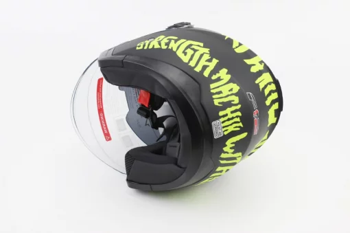 Шлем открытый с очками 707 XS, чёрный матовый с салатовым рисунком, ШОЛОМИ, YQ-360082