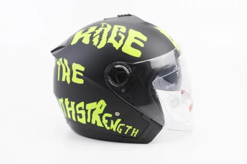 Шлем открытый с очками 707 XS, чёрный матовый с салатовым рисунком, ШОЛОМИ, YQ-360082