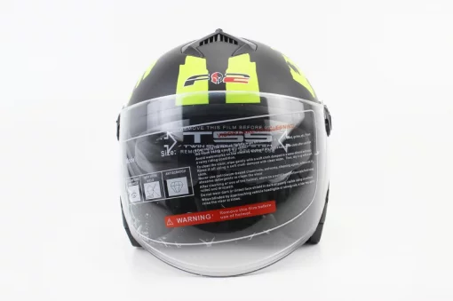 Шлем открытый с очками 707 XS, чёрный матовый с салатовым рисунком, ШОЛОМИ, YQ-360082