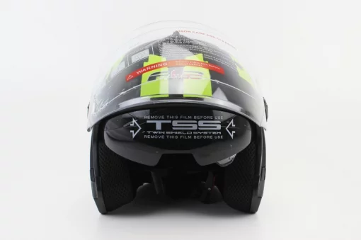 Шлем открытый с очками 707 XS, чёрный матовый с салатовым рисунком, ШОЛОМИ, YQ-360082